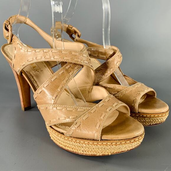 PRADA Size 11 Beige Taupe Leather Woven Espadrille Sandals - Picture 1 of 8